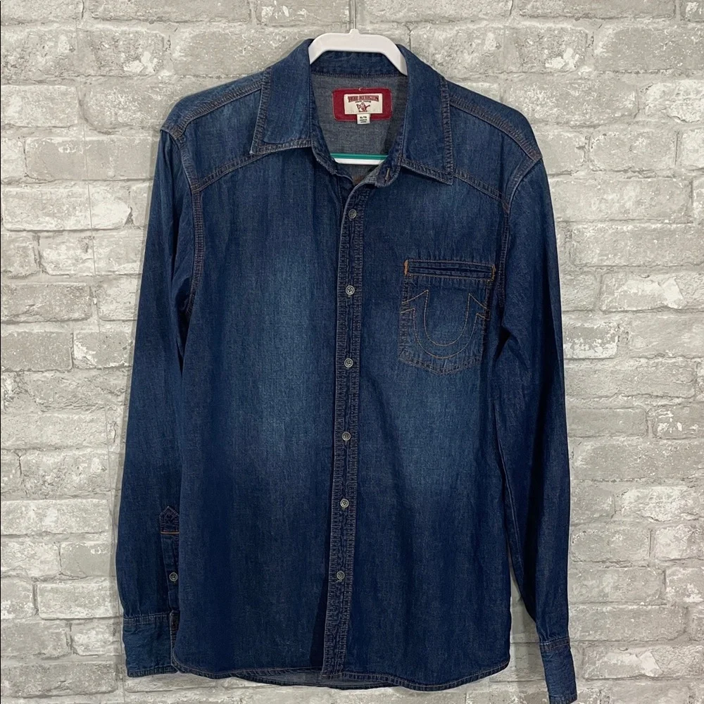 True Religion Dark Blue Denim Button Down Shirt